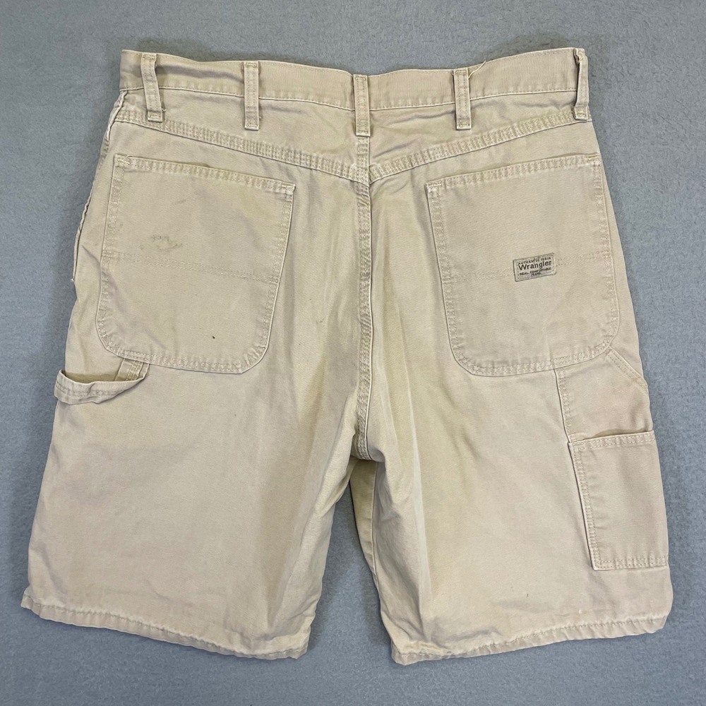 Wrangler Carpenter Shorts Men 32 Tan Canvas Workwear Utility Hammer Loop Pocket